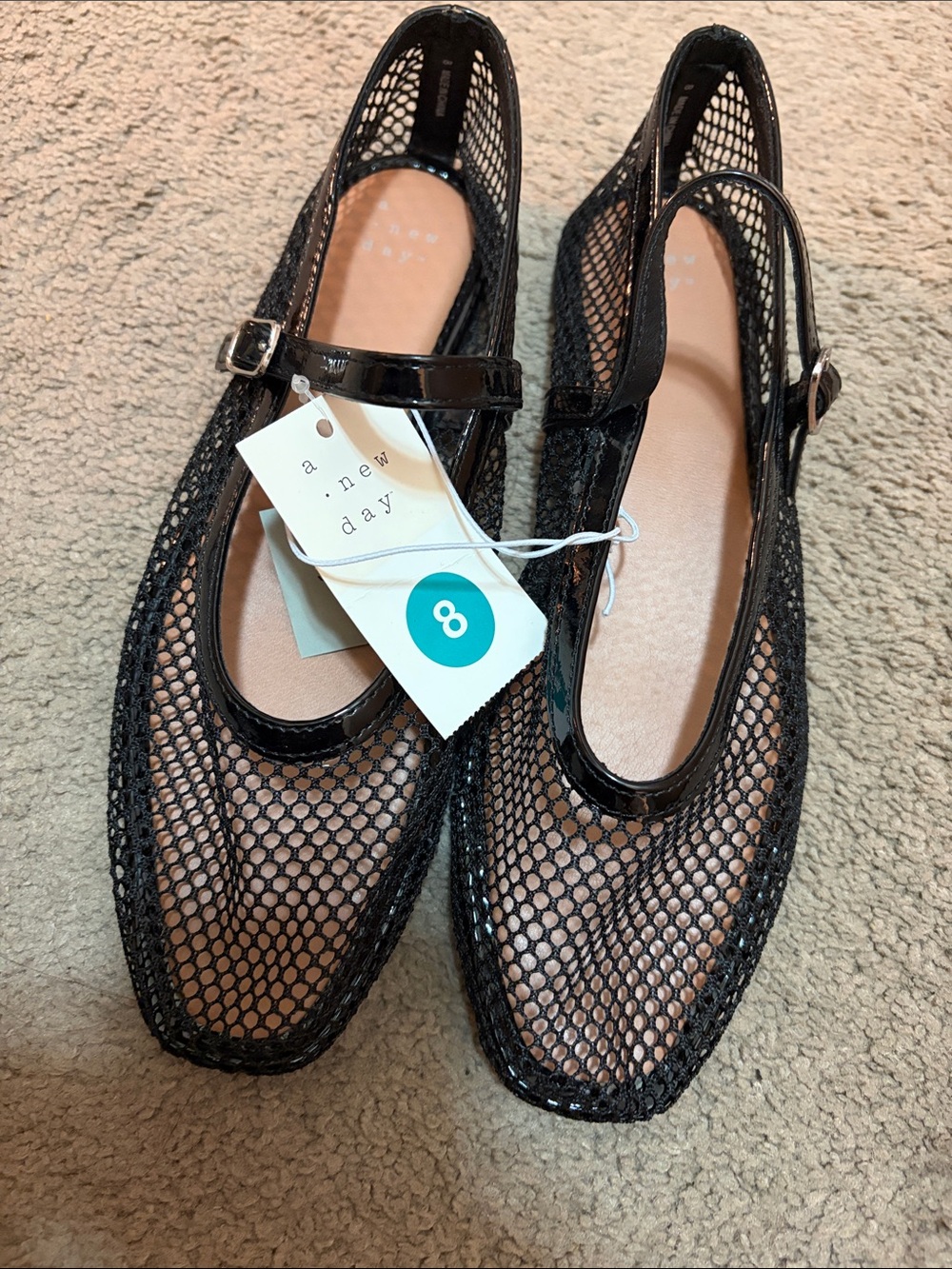 a new day Black Mesh Mary Jane Flats with Patent Trim